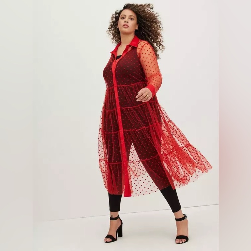 Torrid Red Heart Mesh Kimono